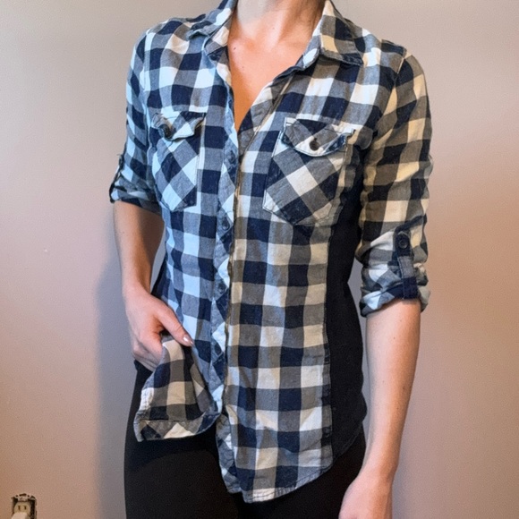 Blue Plaid Button Down Blouse - Picture 7 of 7